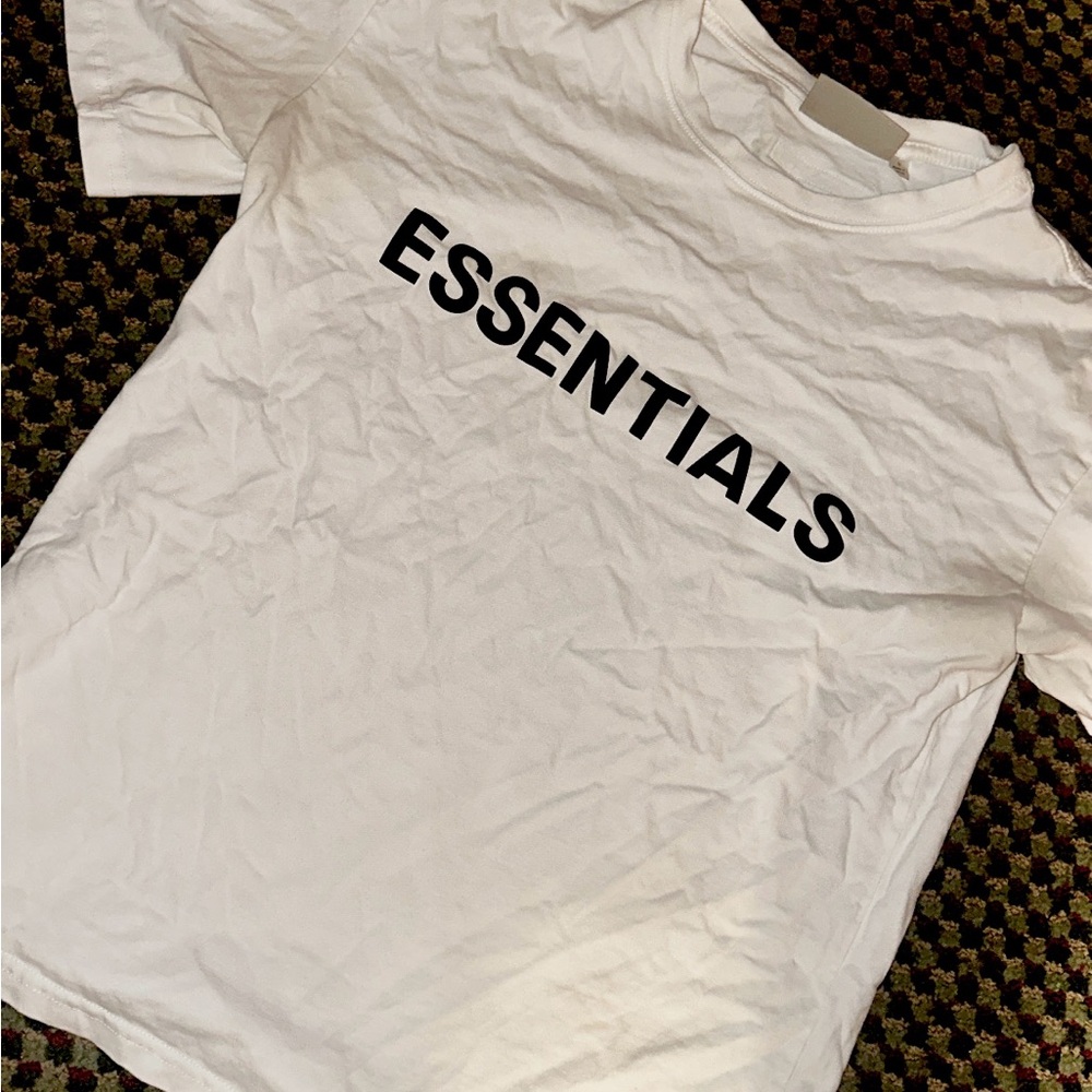 Essentials White Tee with Gray Logo Patch - image 1